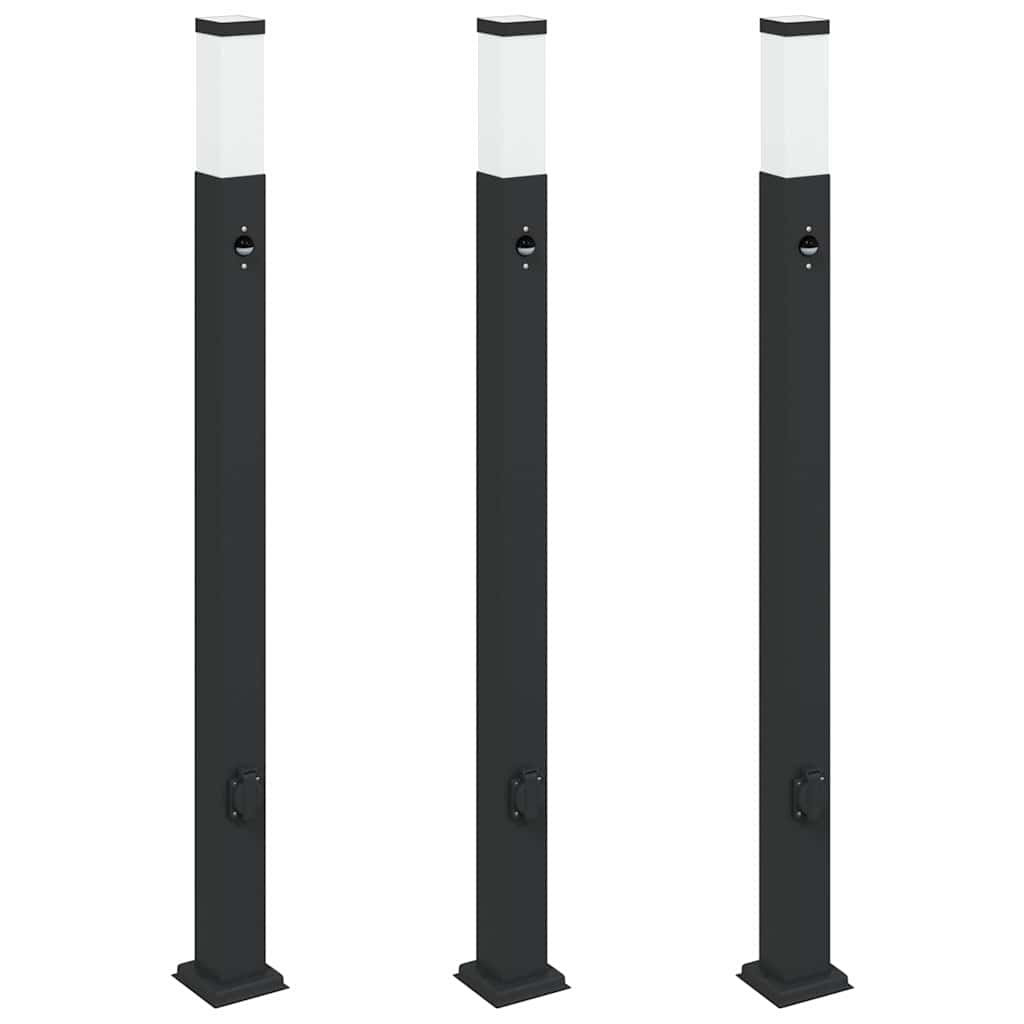 Bollard Lights with Sensor&Outlet 3 pcs 110 cm Black IP44