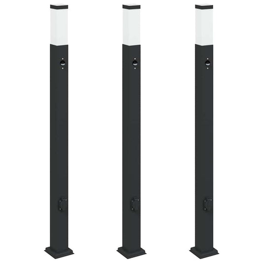 Bollard Lights with Sensor&Outlet 3 pcs 110 cm Black IP44