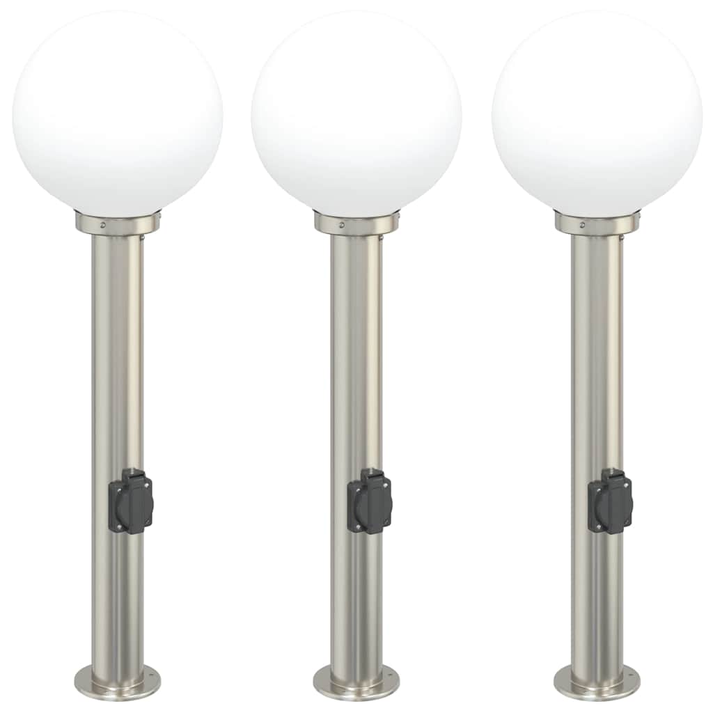 Bollard Lights with Outlet 3 pcs 80 cm Stainless Steel IP44