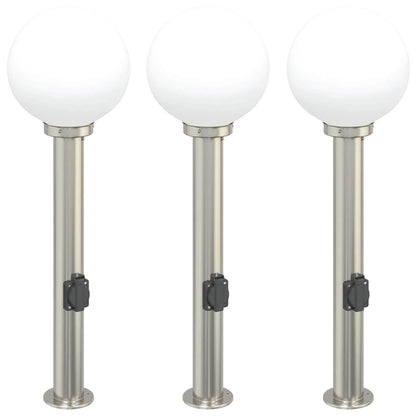 Bollard Lights with Outlet 3 pcs 80 cm Stainless Steel IP44