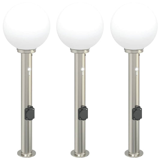 Bollard Lights with Sensor&Outlet 3 pcs 80 cm Stainless Steel IP44