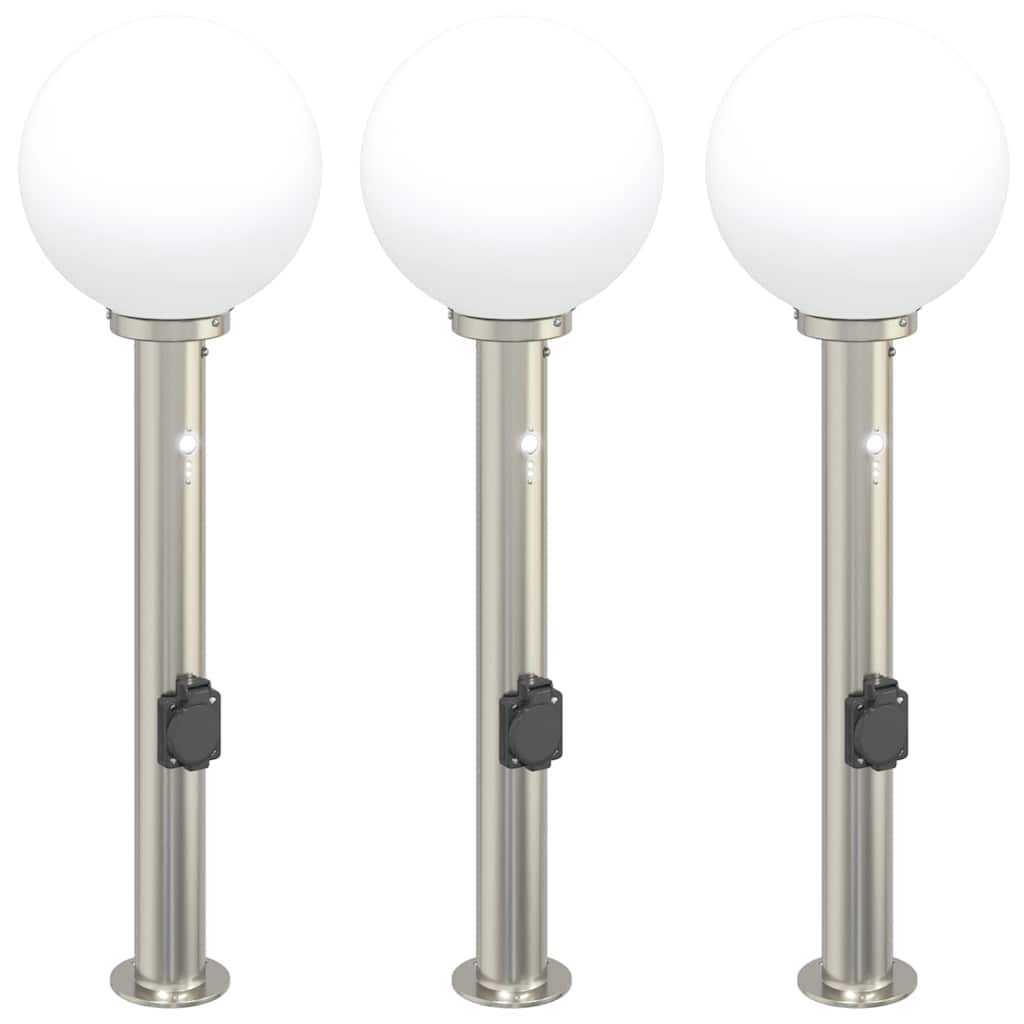 Bollard Lights with Sensor&Outlet 3 pcs 80 cm