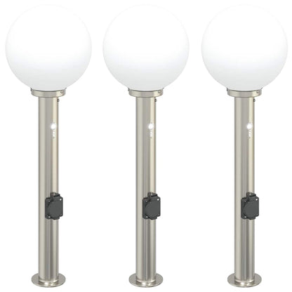 Bollard Lights with Sensor&Outlet 3 pcs 80 cm