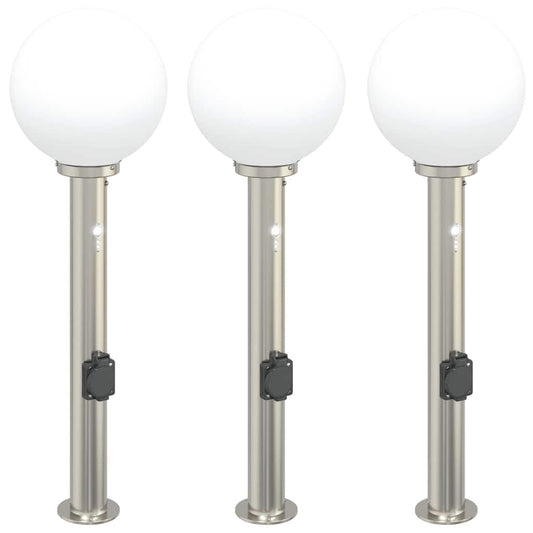 Bollard Lights with Sensor&Outlet 3 pcs 80 cm