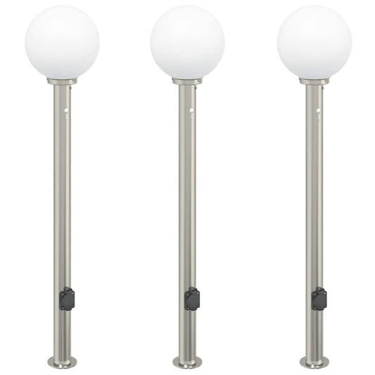 Bollard Lights with Sensor&Outlet 3 pcs 120 cm Stainless Steel IP44