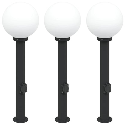 Bollard Lights with Outlet 3 pcs 80 cm Black IP44