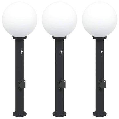 Bollard Lights with Sensor&Outlet 3 pcs 80 cm Black IP44