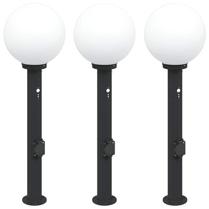 Bollard Lights with Sensor&Outlet 3 pcs 80 cm Black IP44
