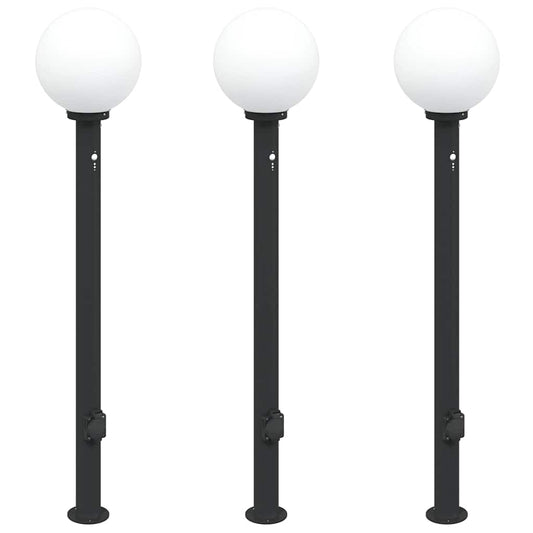 Bollard Lights with Sensor&Outlet 3 pcs 120 cm Black IP44