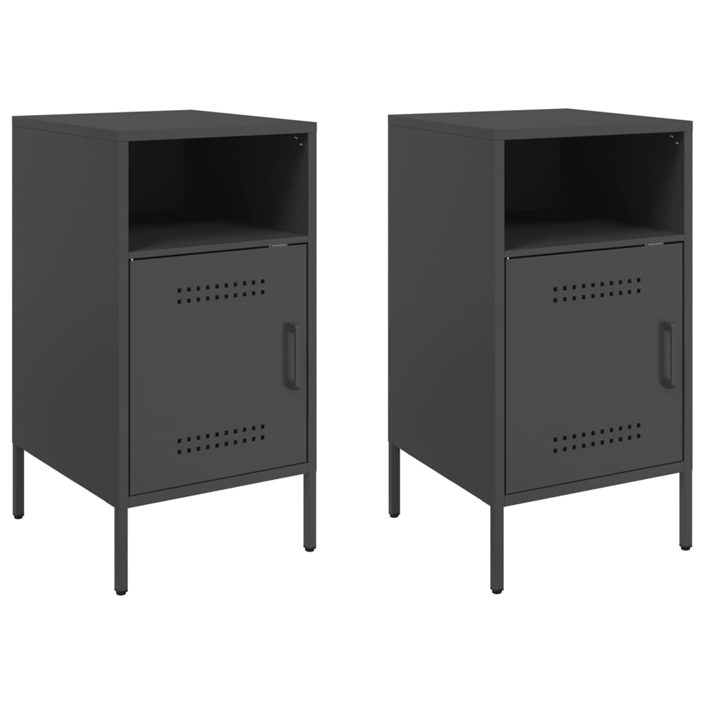 Bedside Cabinet | Set of 2 | Black | Cold-rolled steel | Adjustable Feet