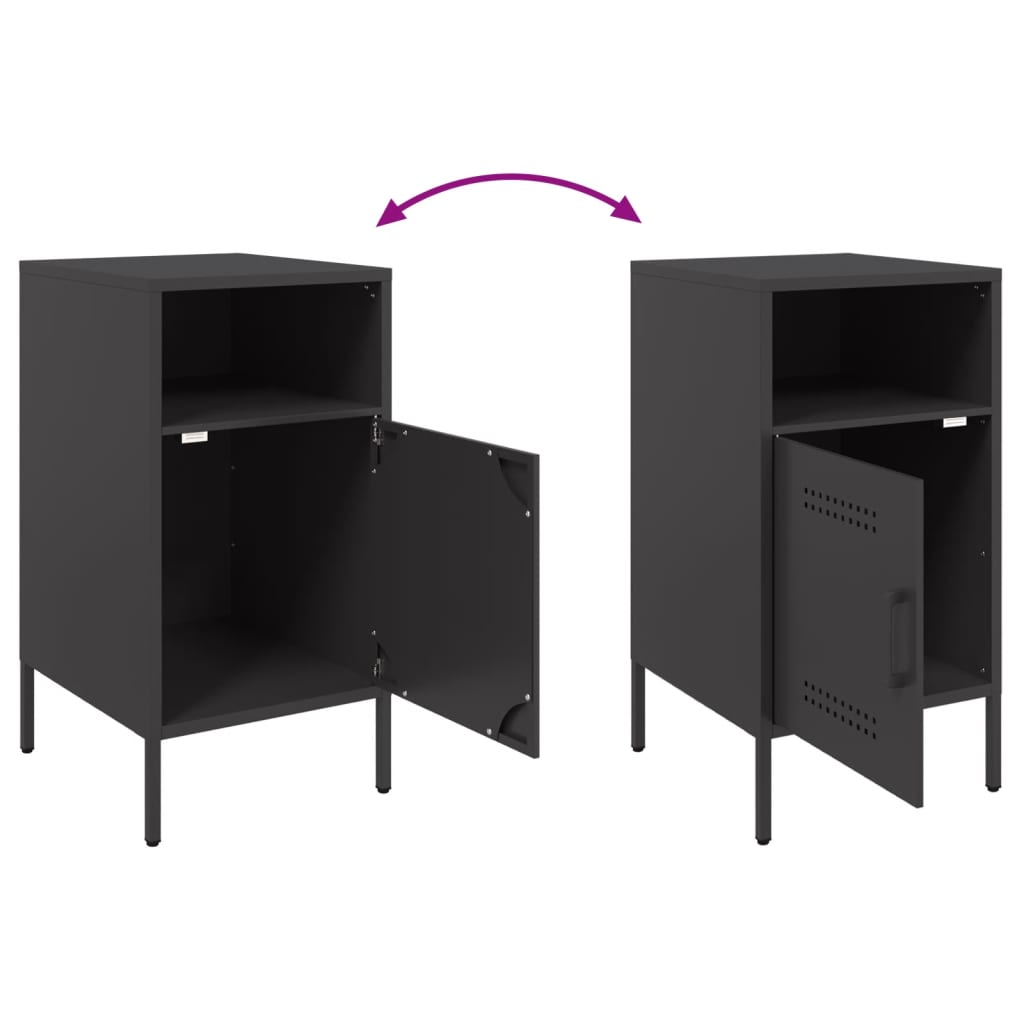 Bedside Cabinet | Set of 2 | Black | Cold-rolled steel | Adjustable Feet
