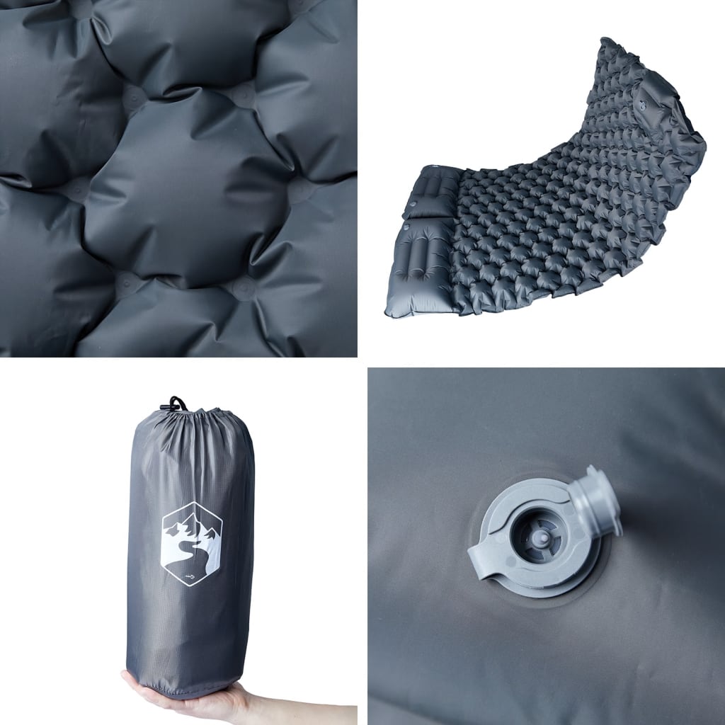 Self Inflating Camping Mattress with Pillows 2-Person Grey