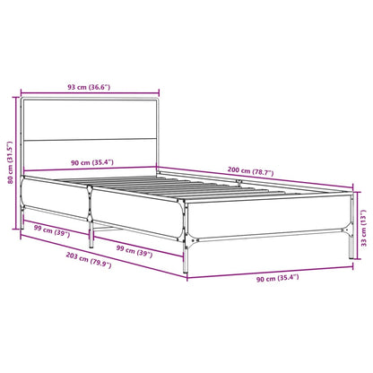 Bed Frame without Mattress Black 90x200 cm