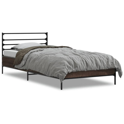 Bed Frame | Brown Oak | Engineered wood, Metal | Small Single |  Durable