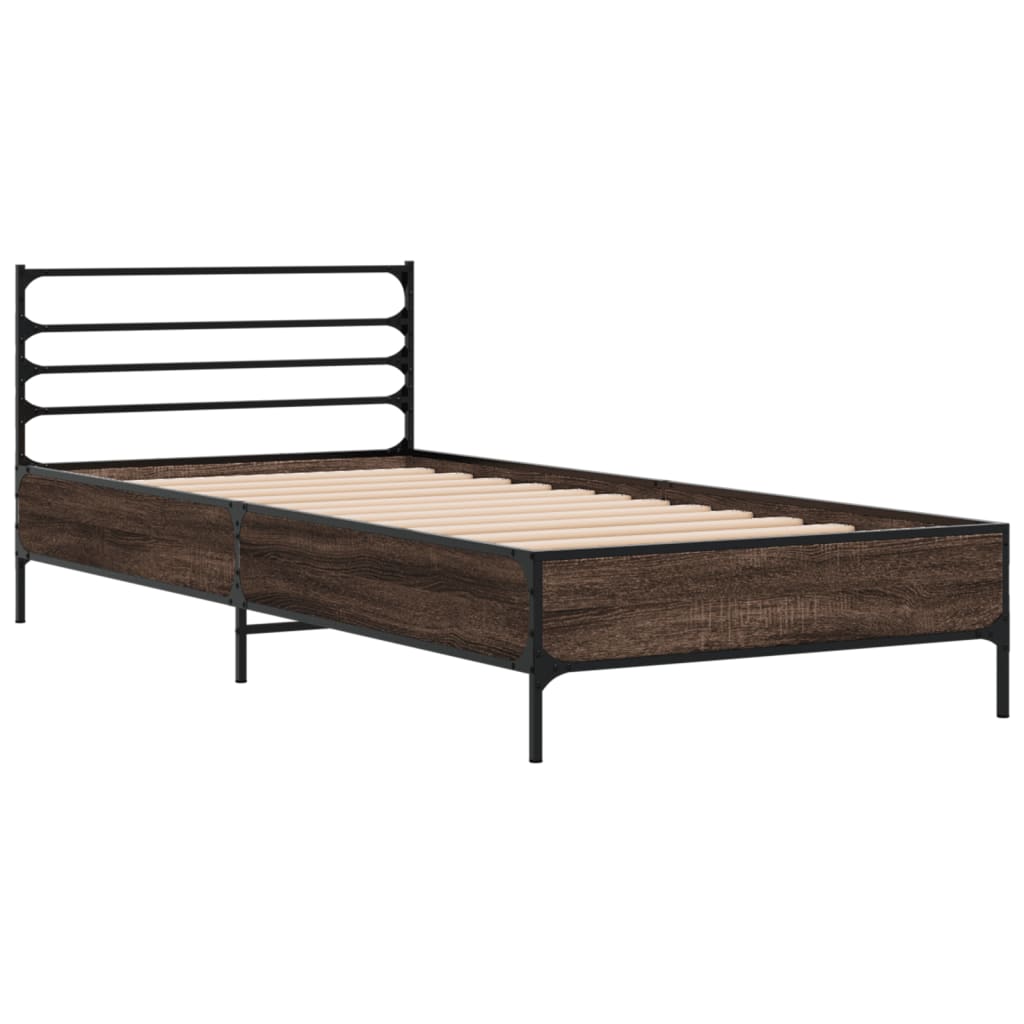 Bed Frame | Brown Oak | Engineered wood, Metal | Small Single |  Durable