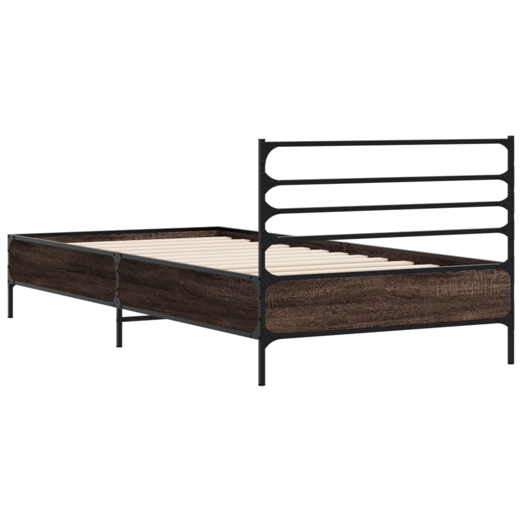 Bed Frame | Brown Oak | Engineered wood, Metal | Small Single |  Durable