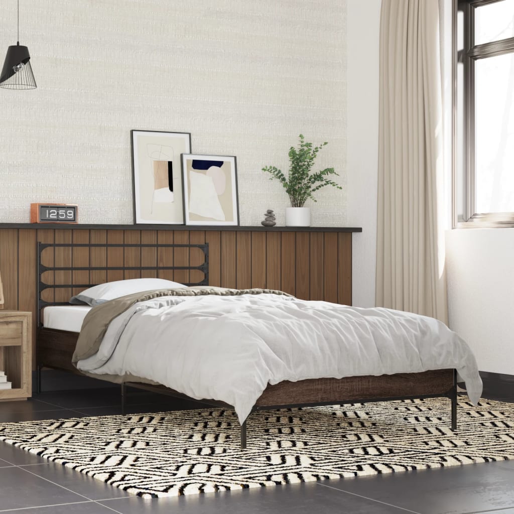 Bed Frame | Brown Oak | Engineered wood, Metal | Small Single |  Durable