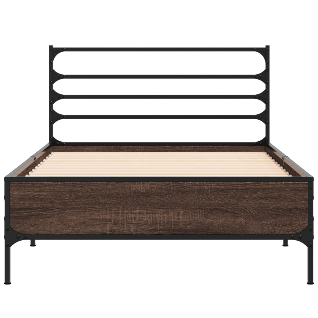 Bed Frame | Brown Oak | Engineered wood with metal legs | Single