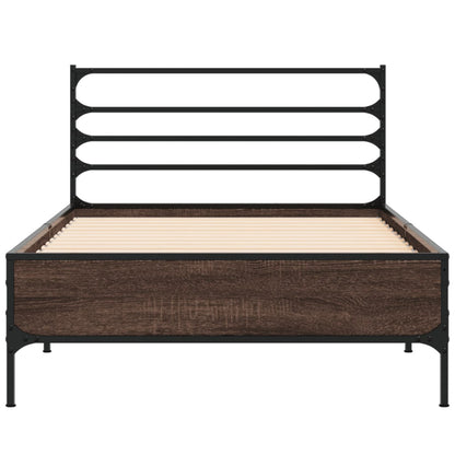 Bed Frame | Brown Oak | Engineered wood with metal legs | Single