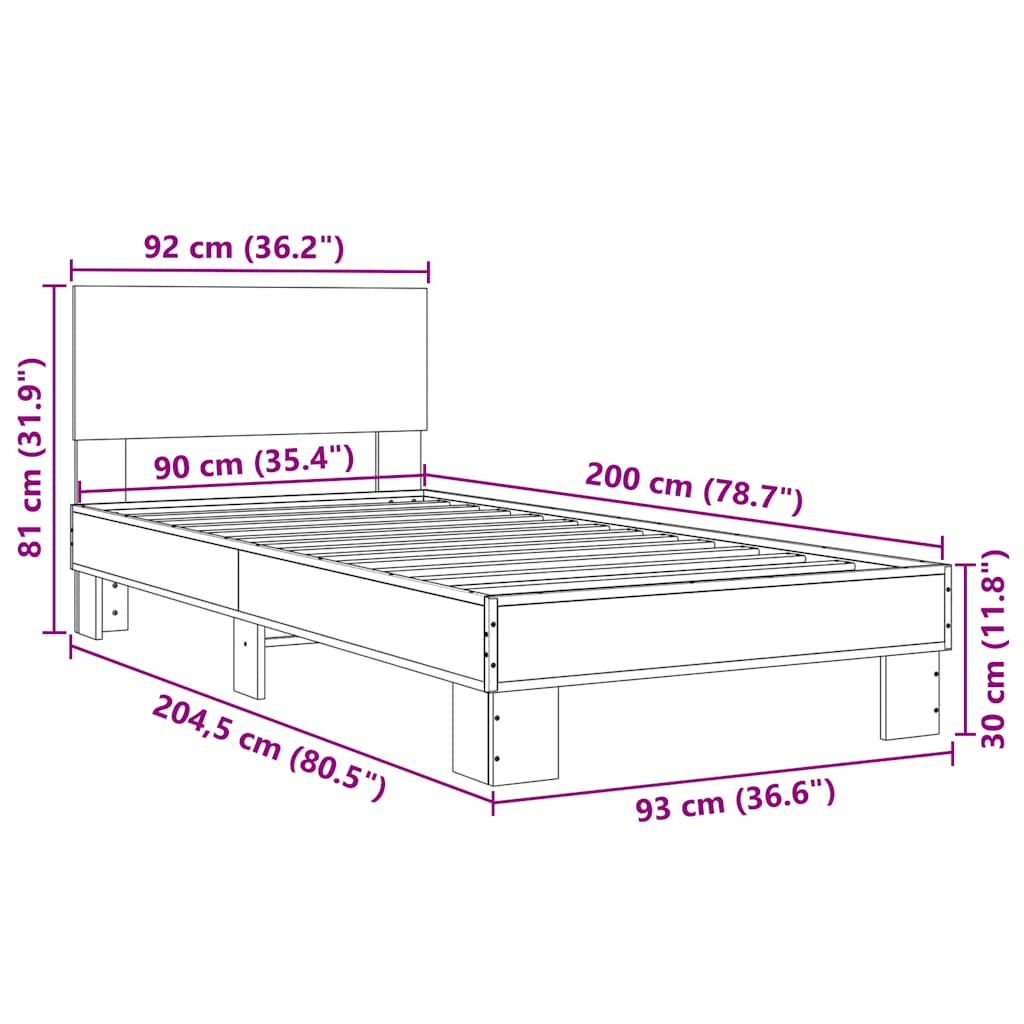 Bed Frame | Brown oak | Engineered wood, metal, plywood | Single