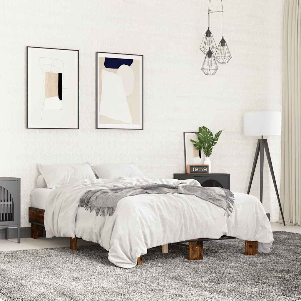 Bed Frame without Mattress Smoked Oak 140x190 cm