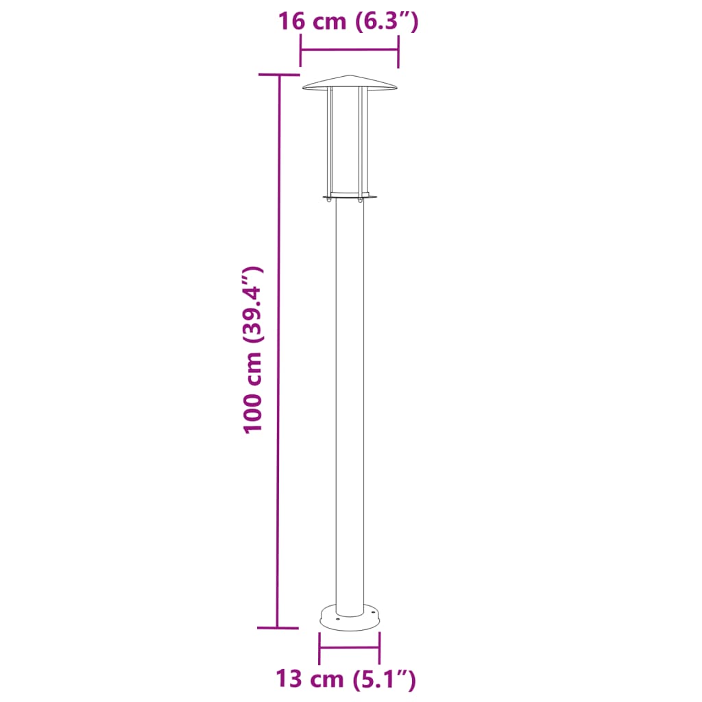 Outdoor Floor Lamp Silver 100 cm Stainless Steel