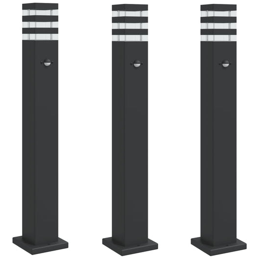 Outdoor Floor Lamps with Sensors 3pcs Black 80 cm Aluminium
