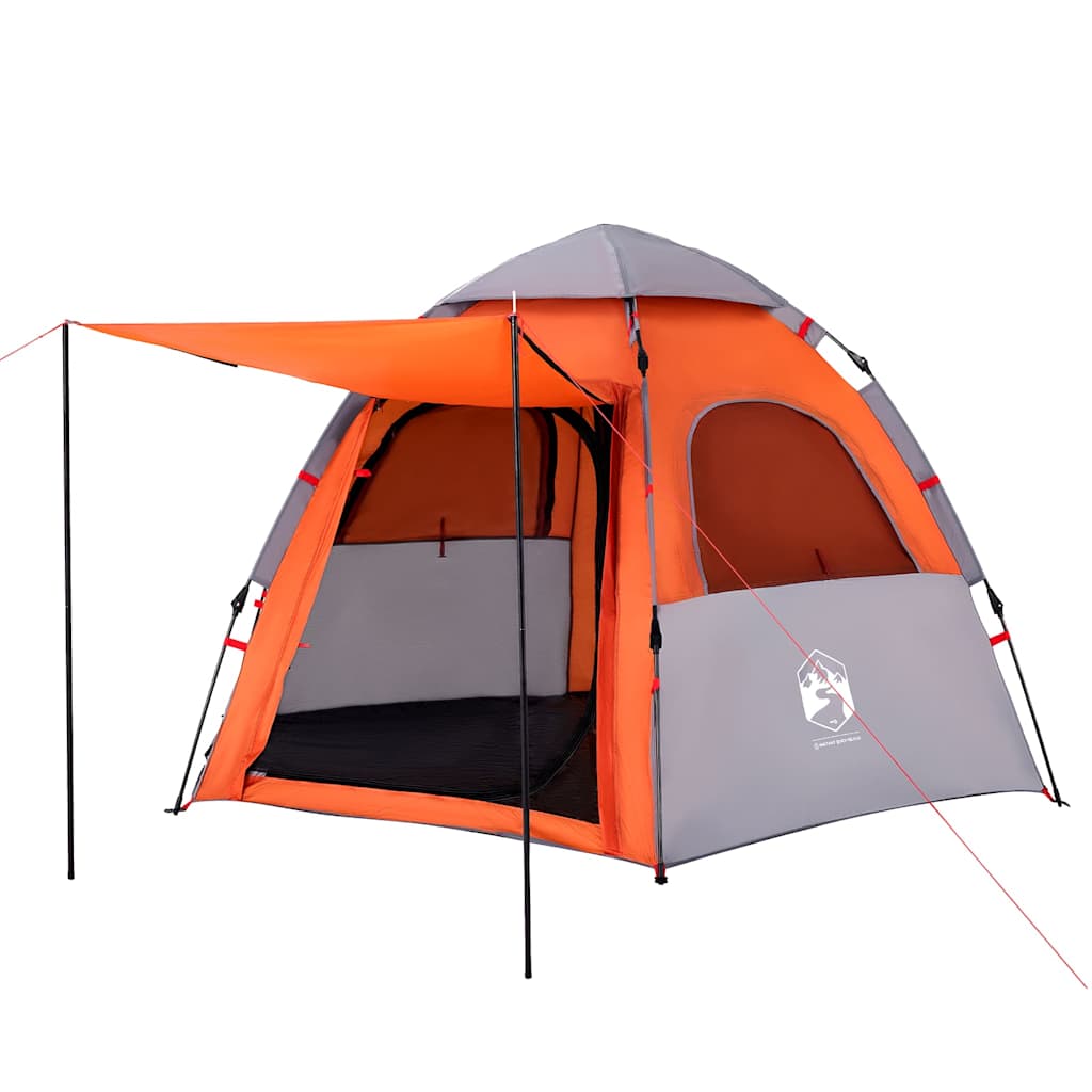 Camping Tent Cabin 4-Person Grey and Orange Quick Release