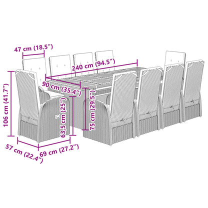 11 Piece Garden Dining Set with Cushions Grey Poly Rattan