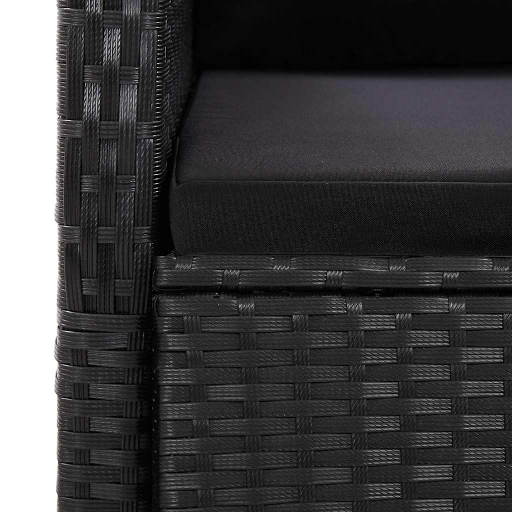 7 Piece Garden Dining Set with Cushions Black Poly Rattan