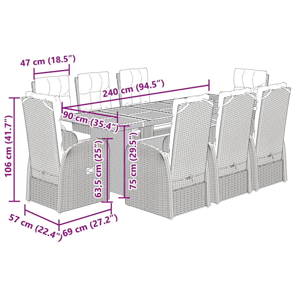 Garden Dining Set | Black | PE Rattan | 8-Seater
