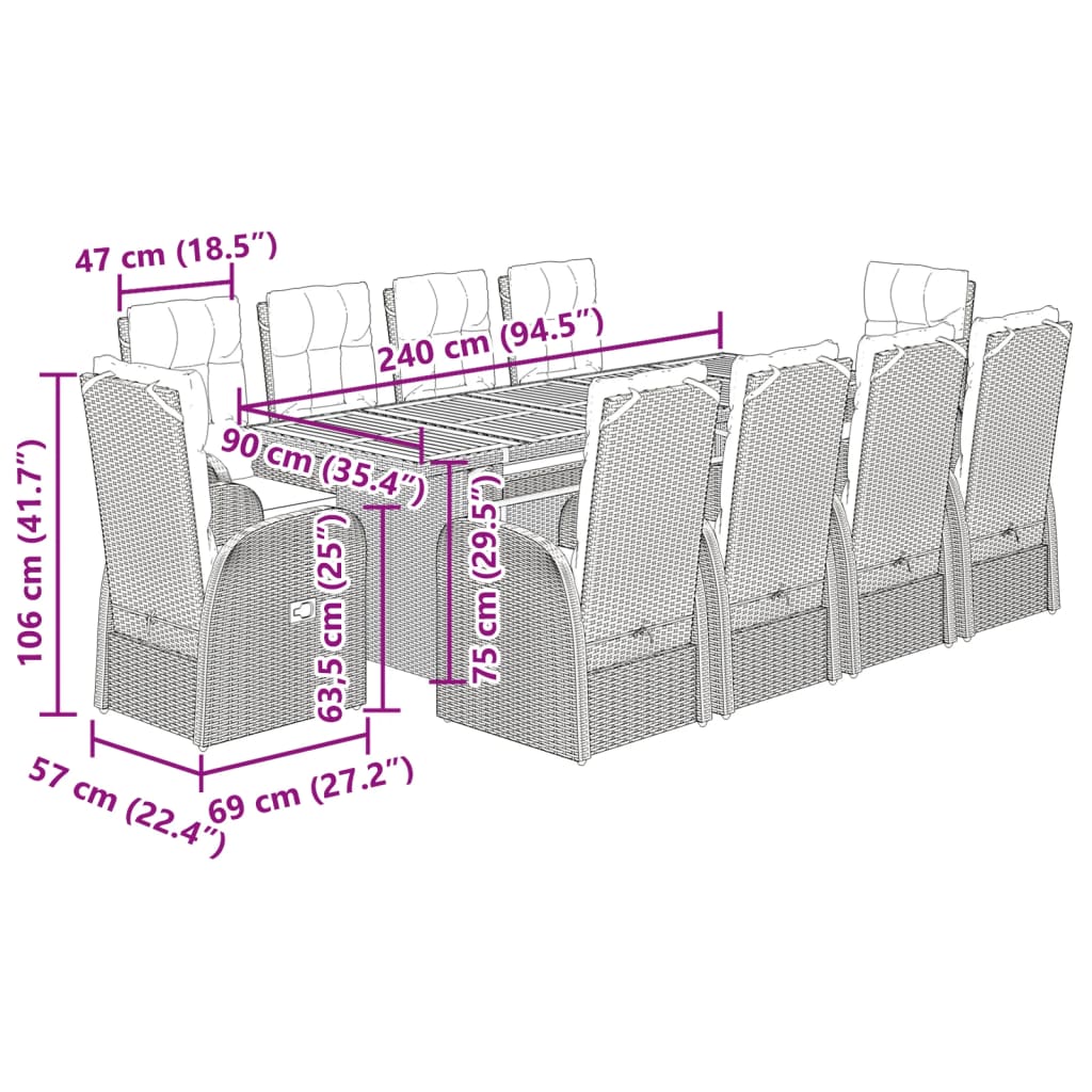 Garden Dining Set | Black | Poly Rattan | 10-seater | Removable Covers