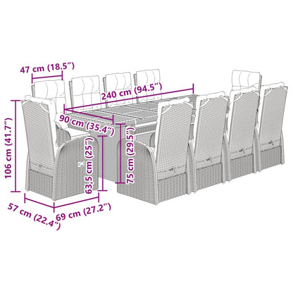 Garden Dining Set | Black | Poly Rattan | 10-seater | Removable Covers