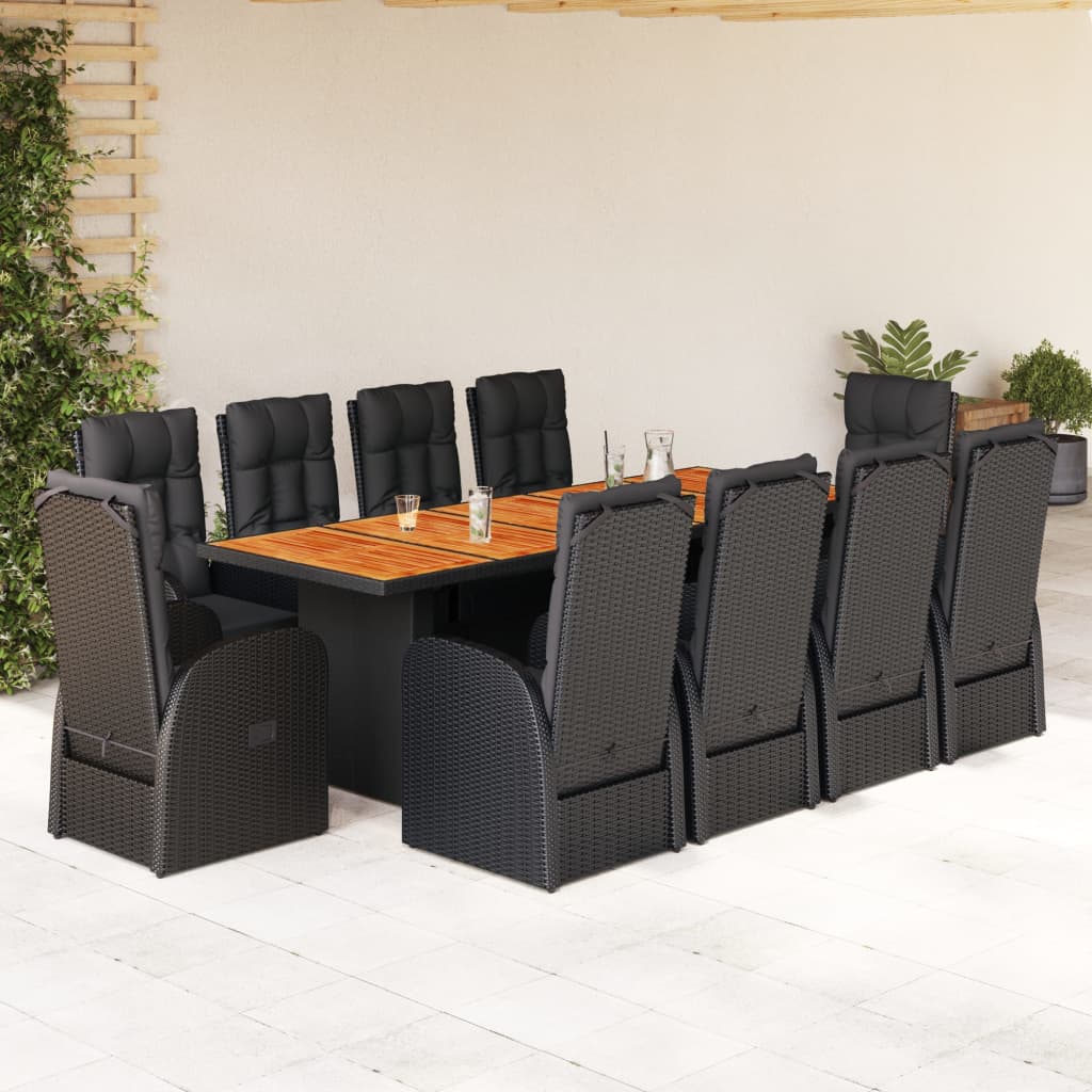 Garden Dining Set | Black | Poly Rattan | 10-seater | Removable Covers