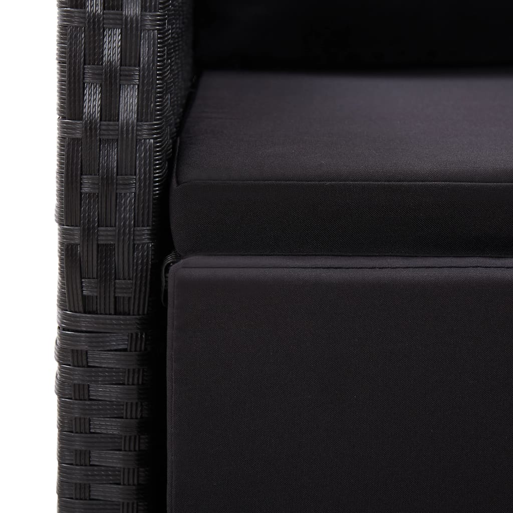 9 Piece Garden Dining Set with Cushions Black Poly Rattan