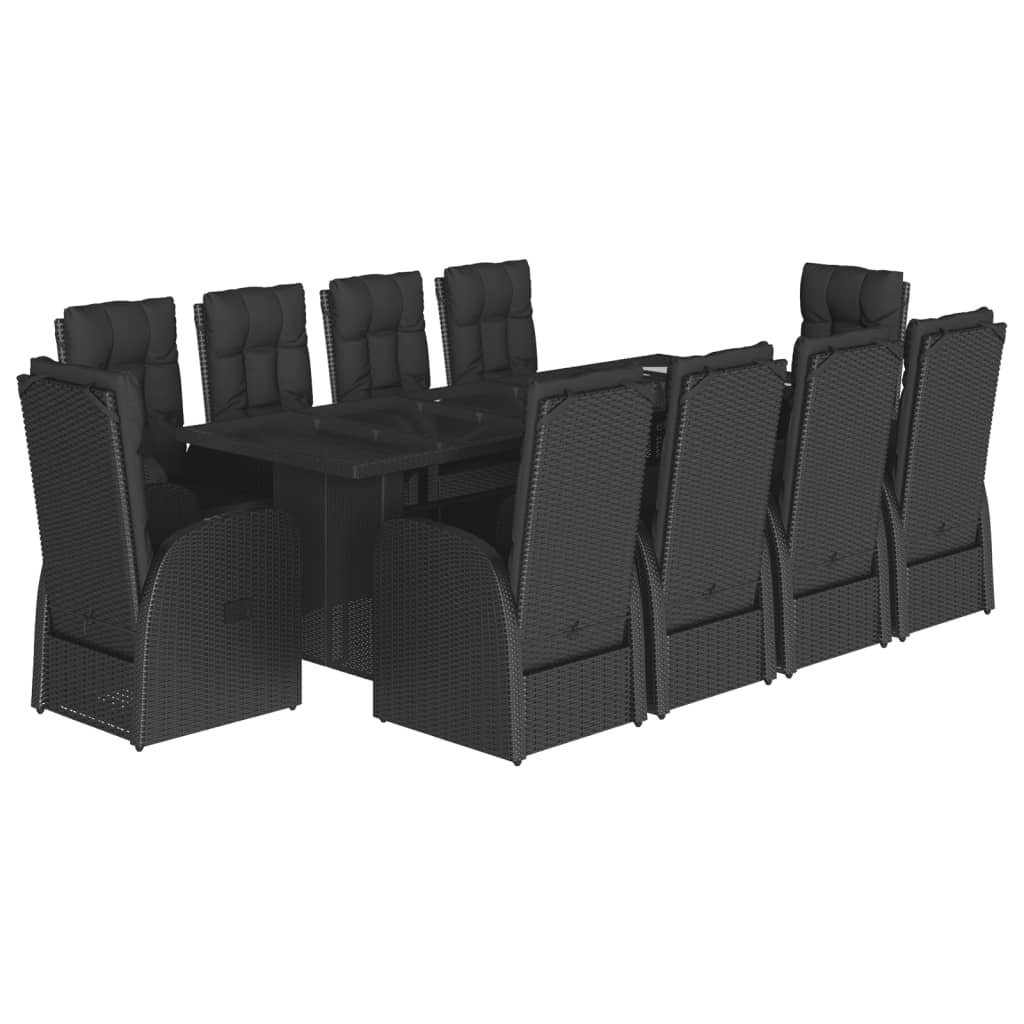 Garden Dining Set | Black | Poly Rattan, Glass, Powder-Coated Steel