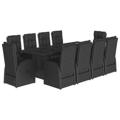 Garden Dining Set | Black | Poly Rattan, Glass, Powder-Coated Steel