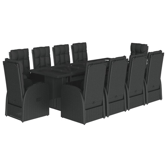 Garden Dining Set | Black | Poly Rattan, Glass, Powder-Coated Steel