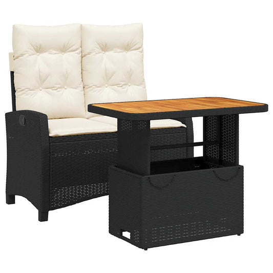 2 Piece Garden Dining Set with Cushions Black Poly Rattan