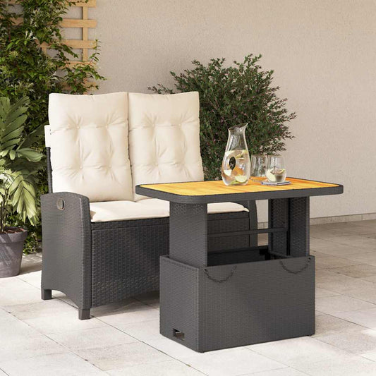 2 Piece Garden Dining Set with Cushions Black Poly Rattan