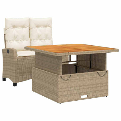 2 Piece Garden Dining Set with Cushions Beige Poly Rattan