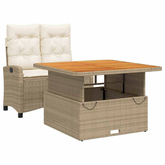 2 Piece Garden Dining Set with Cushions Beige Poly Rattan