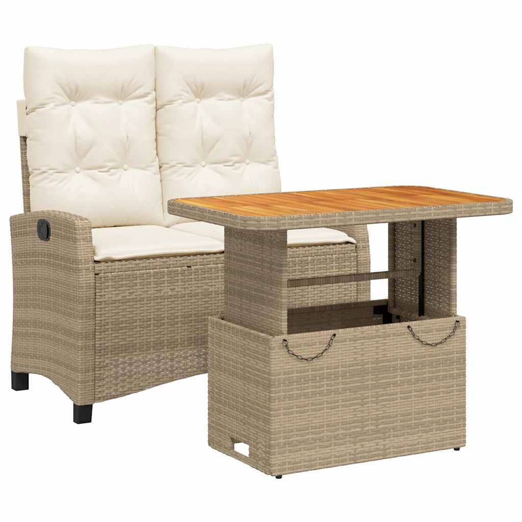 2 Piece Garden Dining Set with Cushions Beige Poly Rattan
