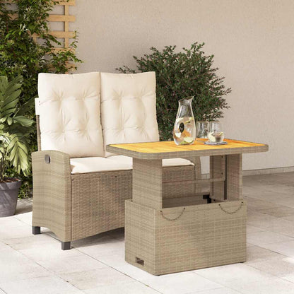 2 Piece Garden Dining Set with Cushions Beige Poly Rattan