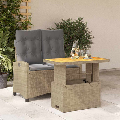 2 Piece Garden Dining Set with Cushions Beige Poly Rattan