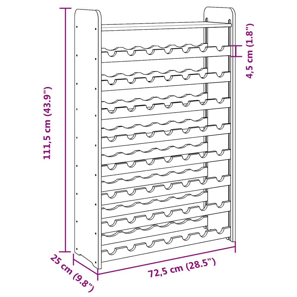 Wine Rack with Top Board 72.5x25x111.5 cm Solid Wood Pine