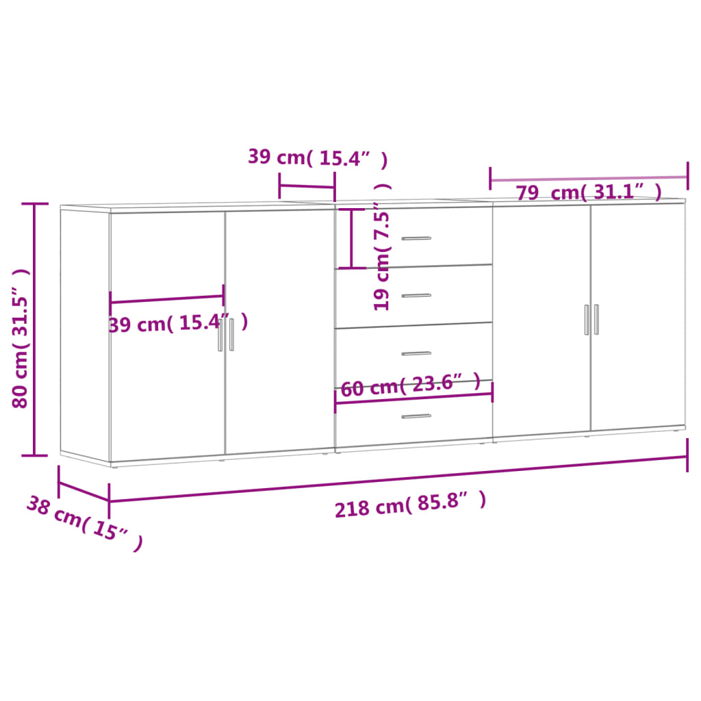 Sideboards 3 pcs White Engineered Wood