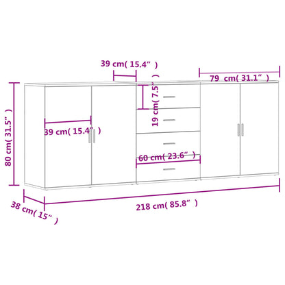 Sideboards 3 pcs Smoked Oak Engineered Wood