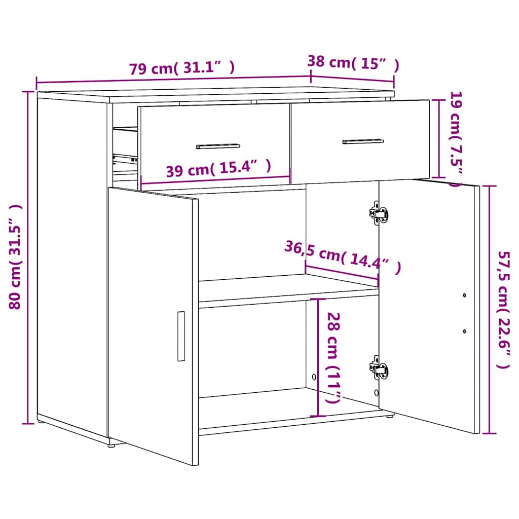 Sideboards 2 pcs White 79x38x80 cm Engineered Wood