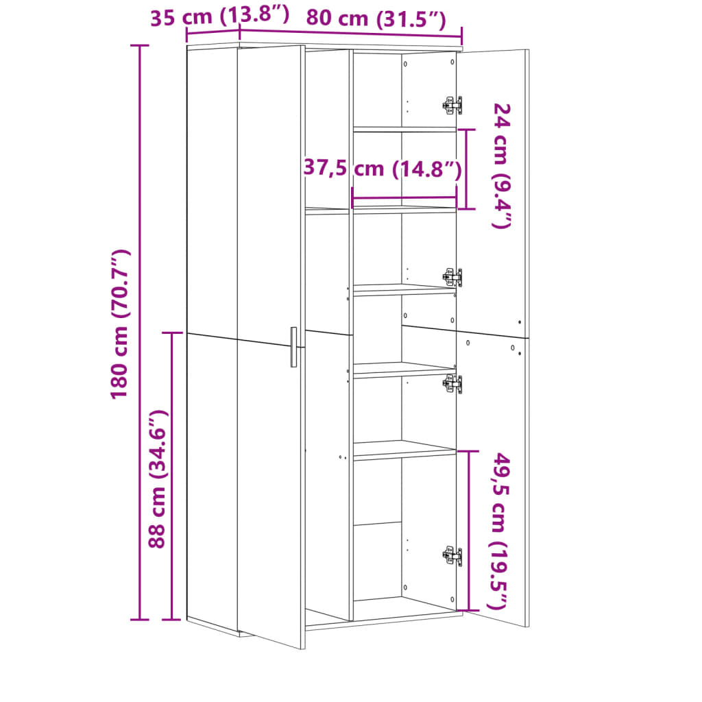 Highboard White 80x35x180 cm Engineered Wood